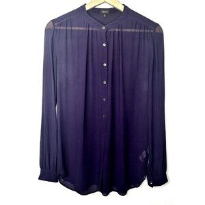 Aritzia Babaton Womens Blouse Silk Semi Sheer Button Up Shirt Purple Size XS